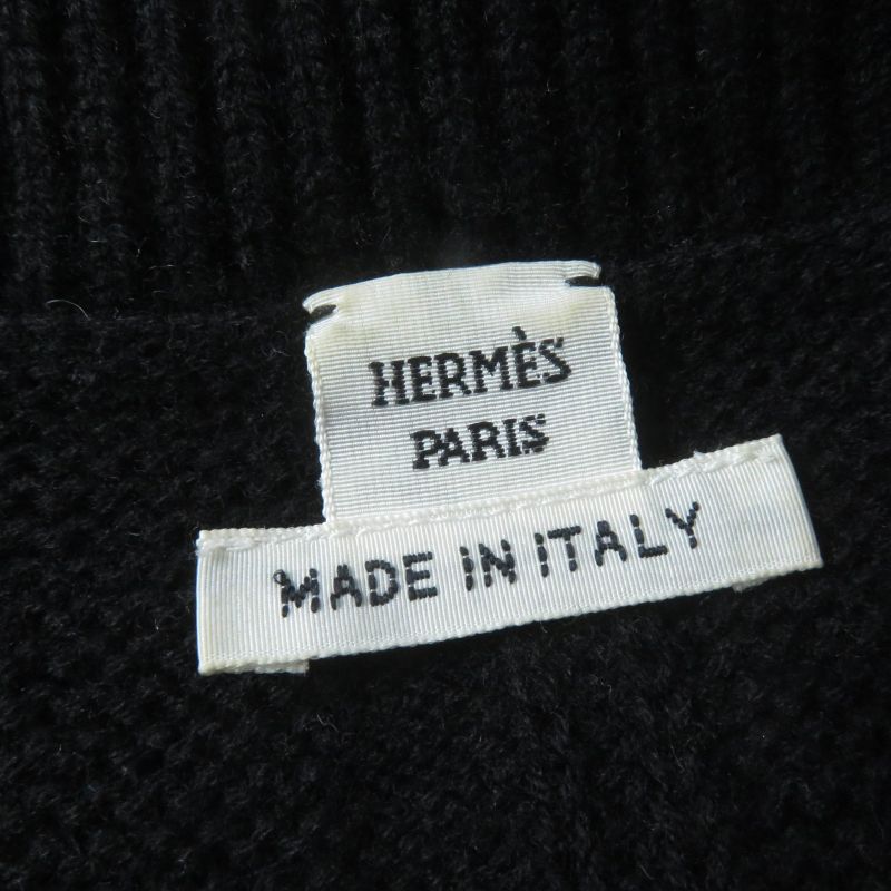 Hermes 20AW 100% Wool H Motif Long Sleeve Knit Top Black 38 Made In Italy