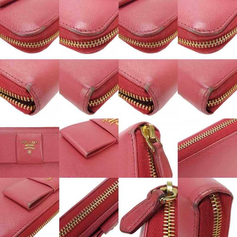 Prada Long Wallet Saffiano Pink Peonia Gold Hardware Round Zipper Ribbon Ladies