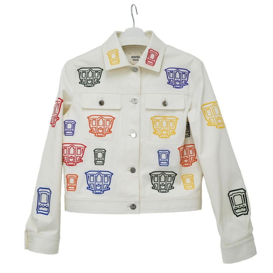 Hermes Embroidery Jacket 4 E0258 dn 38 Ivory Cotton