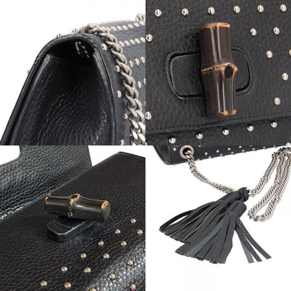 Gucci Studded Bamboo Shoulder Bag Leather 387611 Black Ladies Gucci