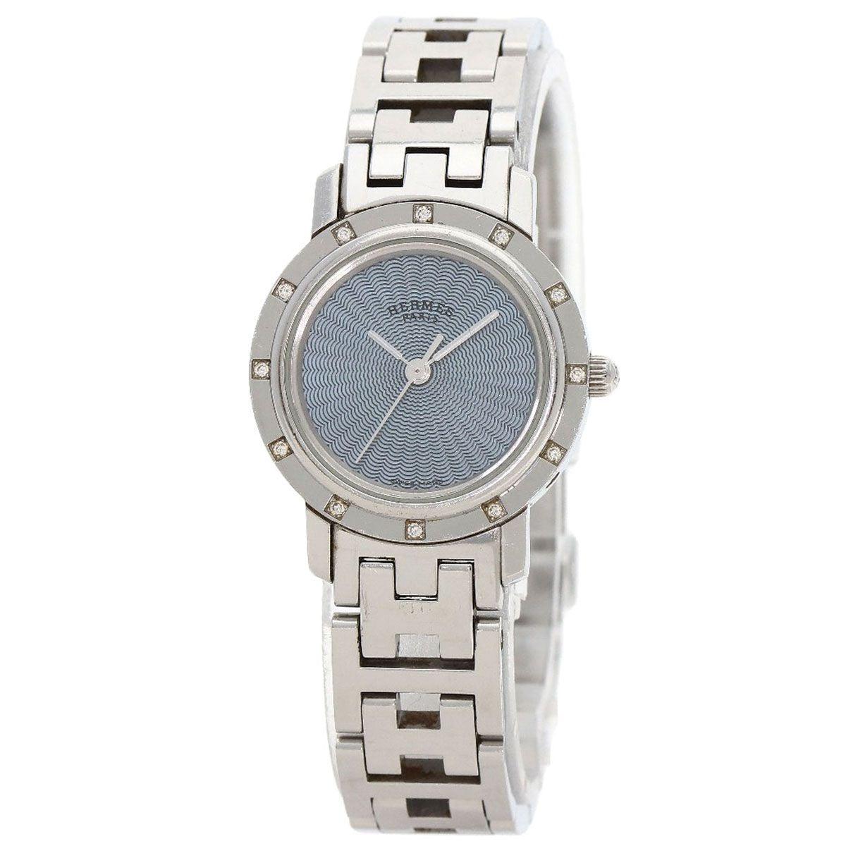Hermes Clipper Cles Diamond Bezel Watch SS