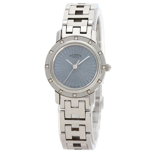 Hermes Clipper Cles Diamond Bezel Watch SS