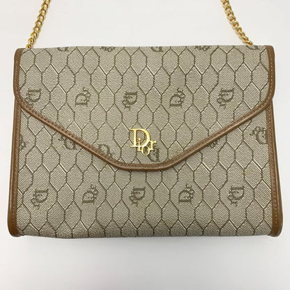 Christian Dior Honeycomb Trotter Beige Chain Shoulder Bag Gold Hardware