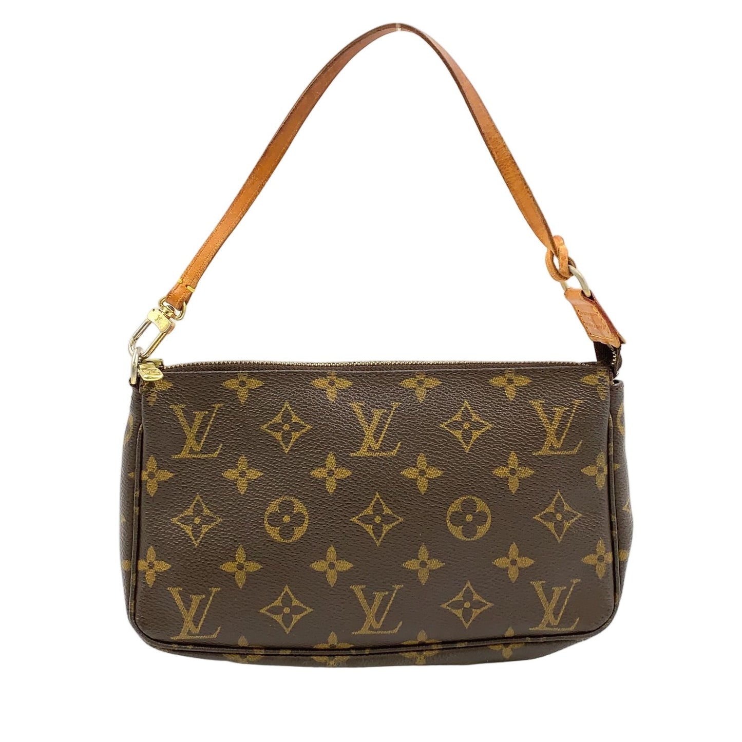 Louis Vuitton Pochette Monogram Leather Brown Handbag Gold