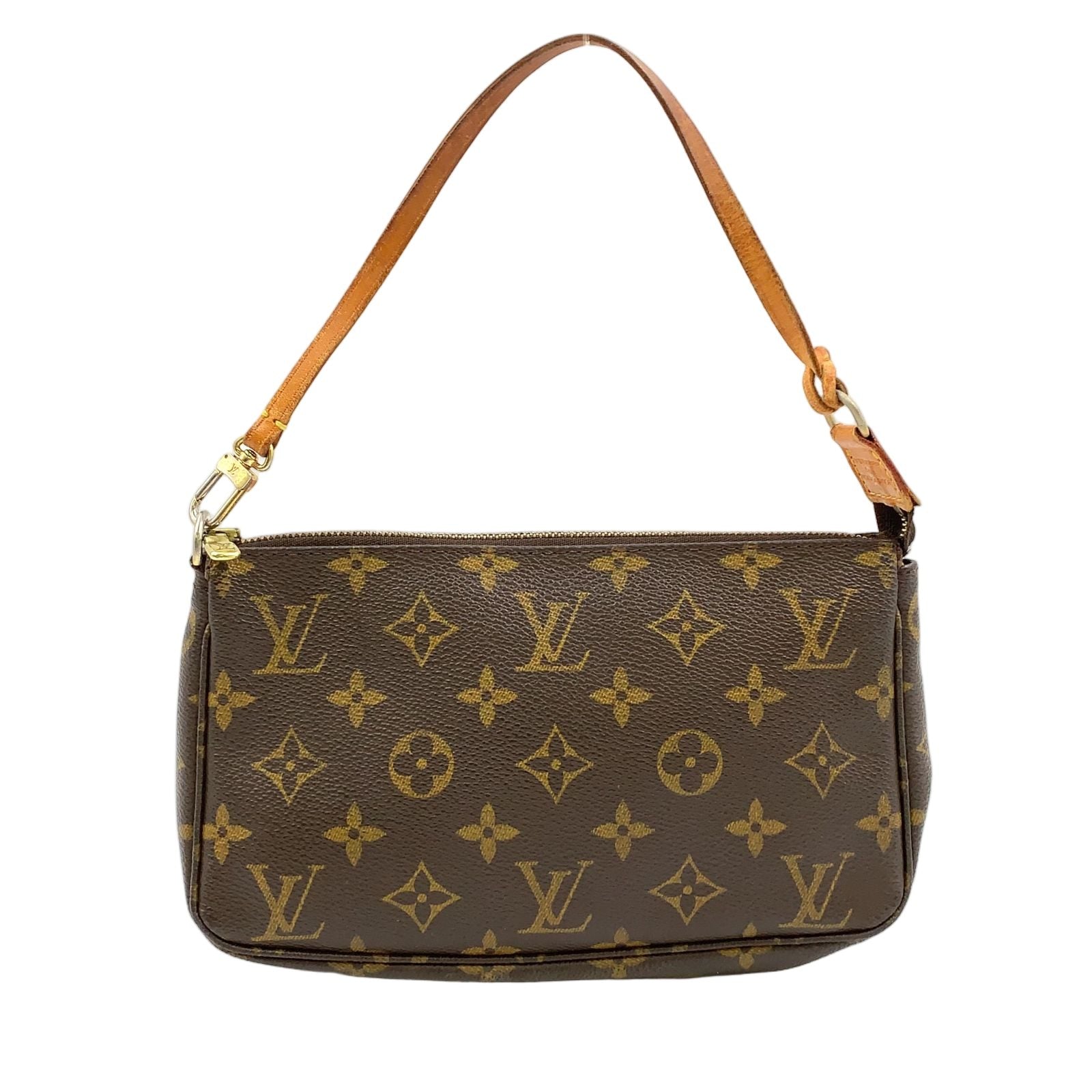 Louis Vuitton Pochette Monogram Leather Brown Handbag Gold