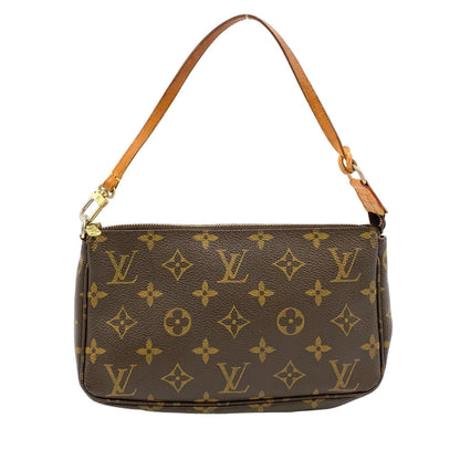 Louis Vuitton Pochette Monogram Leather Brown Handbag Gold