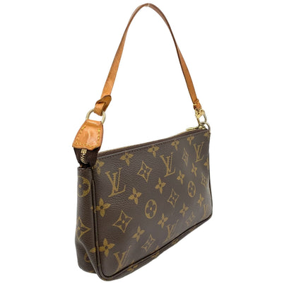 Louis Vuitton Pochette Monogram Leather Brown Handbag Gold — view 2