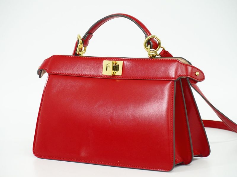 Authentic Fendi Peekaboo Icyou East West 2WAY Shoulder Bag Handbag Leather Red