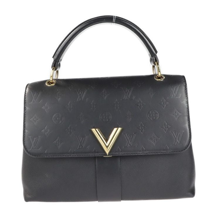 Louis Vuitton Very Handbag Leather Noir Black Monogram Shadow One Handle