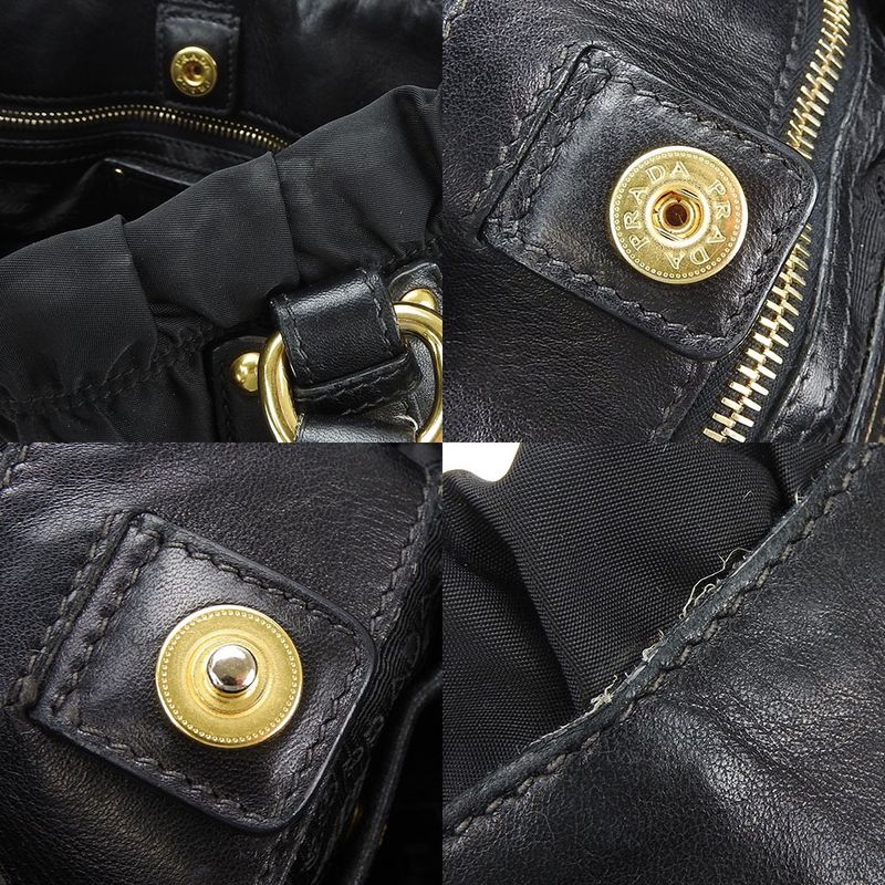 Prada Handbag 2WAY Nylon Leather Black Everyday Casual Gold Hardware Ladies