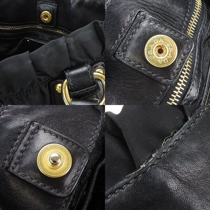 Prada Handbag 2WAY Nylon Leather Black Everyday Casual Gold Hardware Ladies