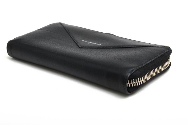 Balenciaga Long Wallet Men Leather 381226 Dlq0n 1000 Paper Continental Round
