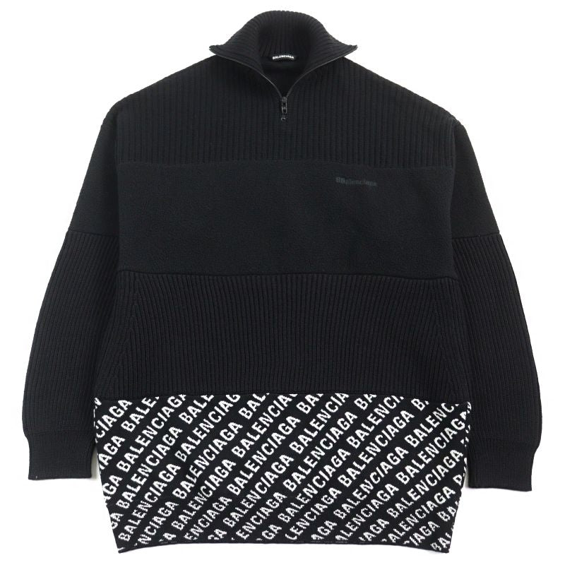 Balenciaga 20AW 641734 Oversized Half Zip Knit Sweater With Logo Pattern