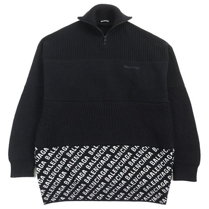Balenciaga 20AW 641734 Oversized Half Zip Knit Sweater With Logo Pattern