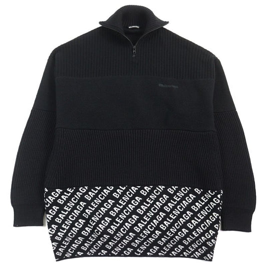 Balenciaga 20AW 641734 Oversized Half Zip Knit Sweater With Logo Pattern