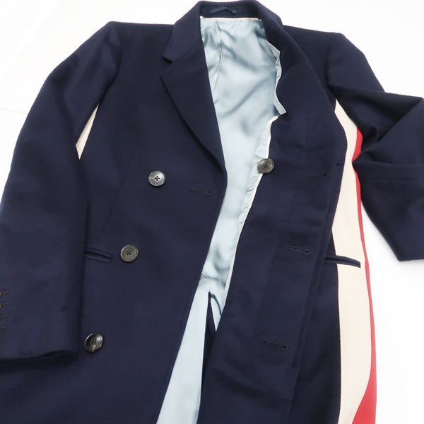 Gucci Chester Coat 546321 Cashmere 95% Wool 5% Navy Stripe Tricolor Gucci