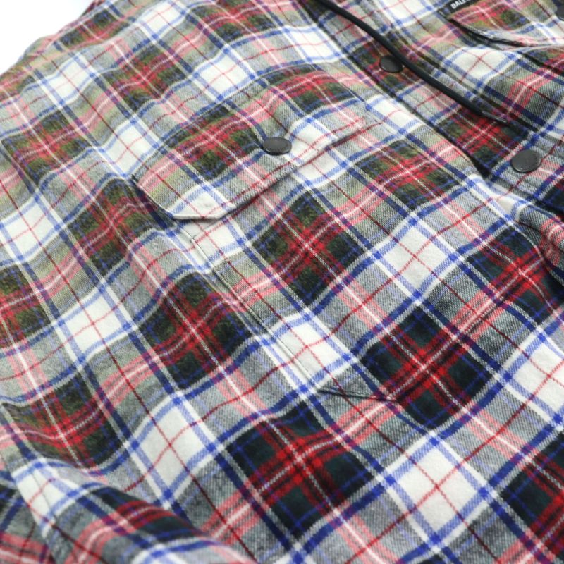 Balenciaga 23SS 699223 Bleached Plaid Hooded Shirt 100% Cotton Vintage Finish