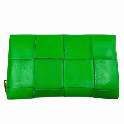 Bottega Veneta Maxi Intrecciato Cassette Zip Around Leather Wallet Green