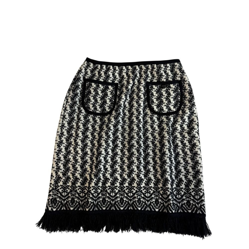 Chanel Fringe Skirt Wool Black