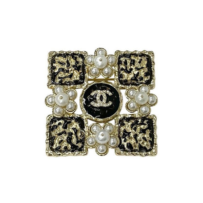 Chanel Brooch Corsage Gold Black Coco Mark Rhinestone