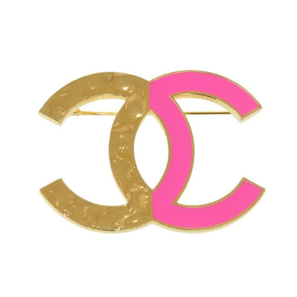 Chanel Bicolor Coco Mark Metal Gold Pink Brooch 0848