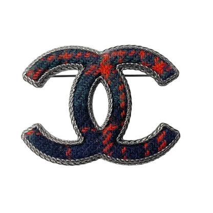 Chanel CC Logo Tweed Brooch