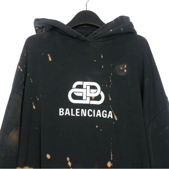 Balenciaga BB Logo Bleached Pullover Hoodie Long Sleeve XS Black — view 3