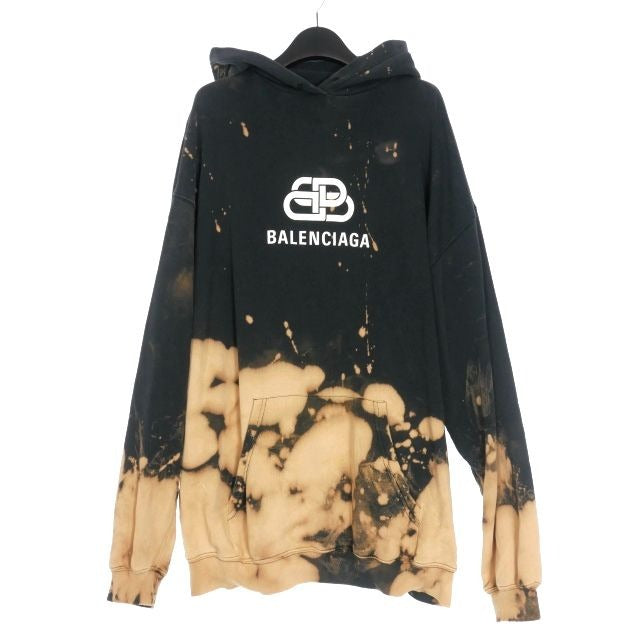 Balenciaga BB Logo Bleached Pullover Hoodie Long Sleeve XS Black
