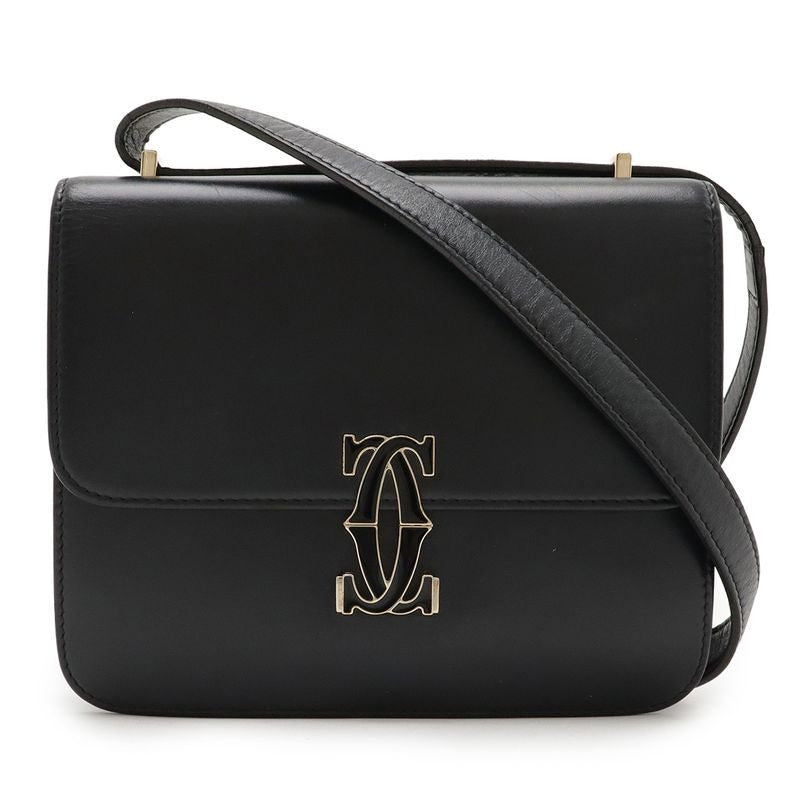 Cartier C De Shoulder Bag Mini Pochette Crossbody Calfskin Black