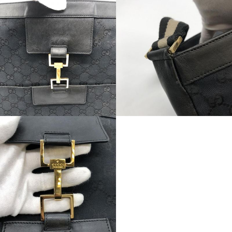 Gucci 001 4094 Shoulder Bag GG Canvas Sherry Line Black Ladies Men Fashion