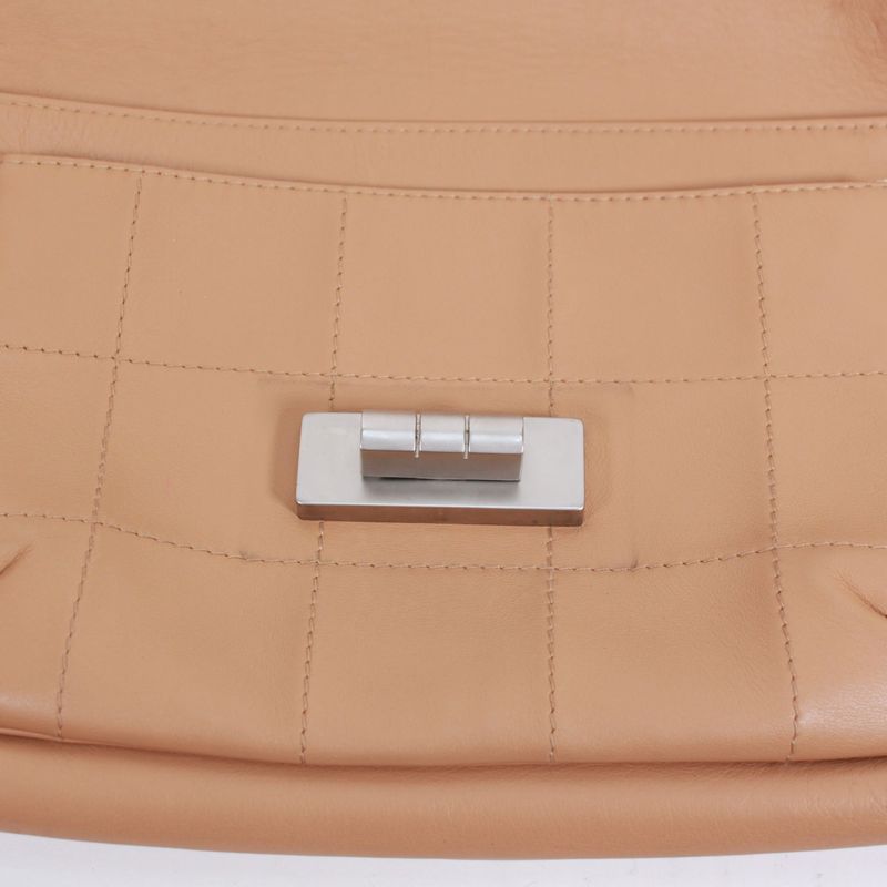 Chanel 255 Chocolate Bar Lambskin Beige Shoulder Bag Silver