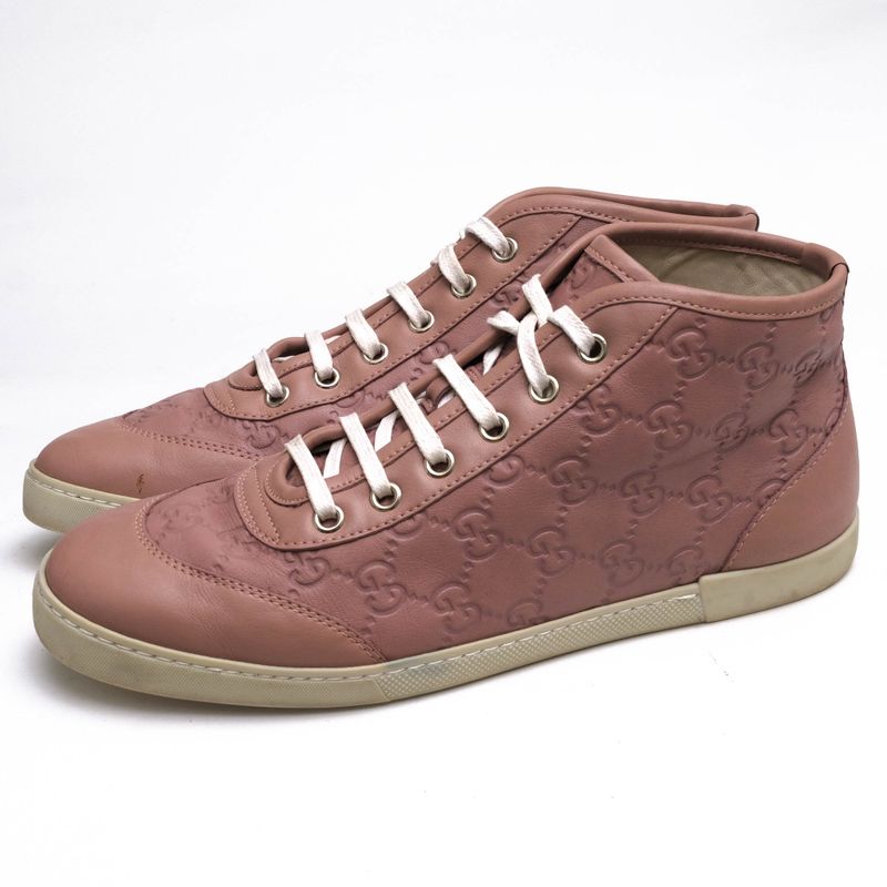 Gucci Shoes Sneakers Shoes High Cut Ladies Women Leather Genuine Pink 391499
