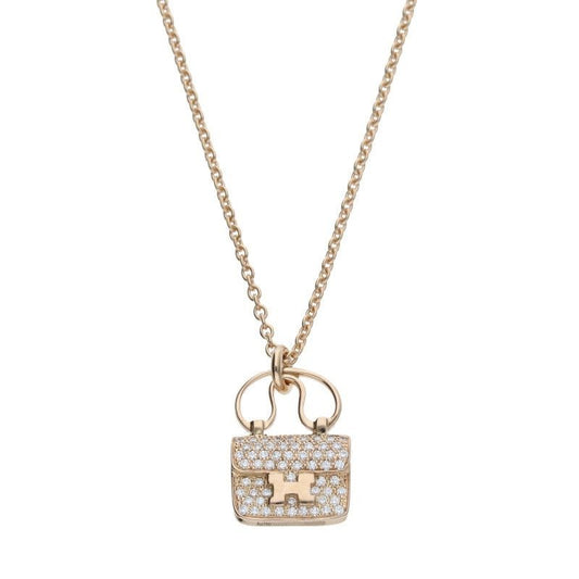 Hermes Amulet Constance 18K Pink Gold Diamond Necklace