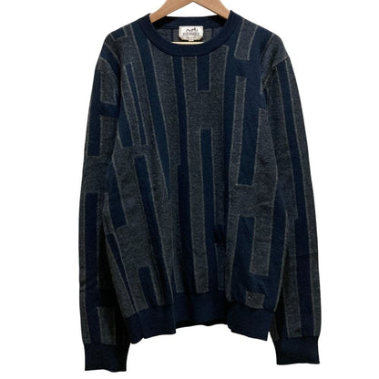 Hermes H Pattern Cashmere Knit Sweater M Navy Gray