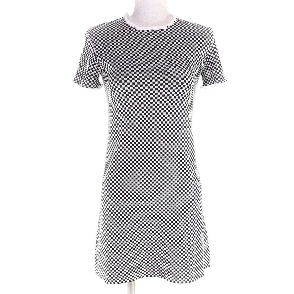 Louis Vuitton Rubber Logo Patch Short Sleeve Micro Check Mini Dress Black