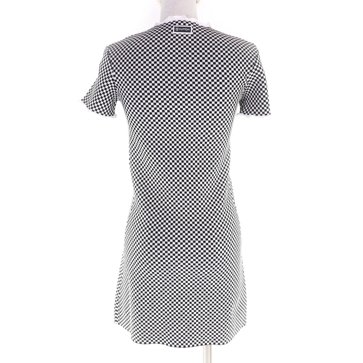Louis Vuitton Rubber Logo Patch Short Sleeve Micro Check Mini Dress Black — view 3