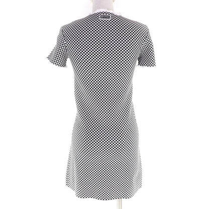 Louis Vuitton Rubber Logo Patch Short Sleeve Micro Check Mini Dress Black — view 3