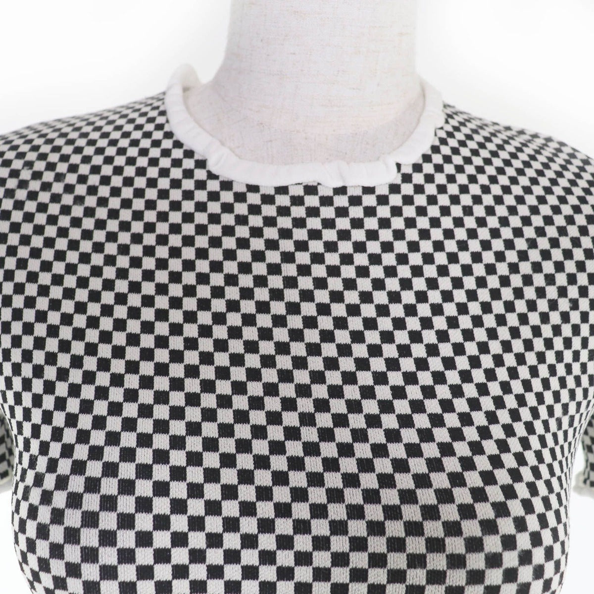 Louis Vuitton Rubber Logo Patch Short Sleeve Micro Check Mini Dress Black — view 4