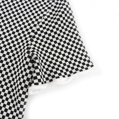 Louis Vuitton Rubber Logo Patch Short Sleeve Micro Check Mini Dress Black — view 5
