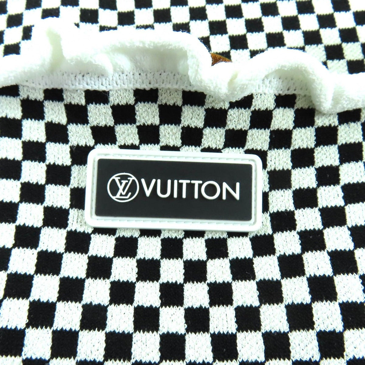Louis Vuitton Rubber Logo Patch Short Sleeve Micro Check Mini Dress Black — view 6