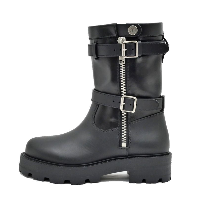 Dior D-major Short Boots Logo Size 37 Black Leather Zip Up