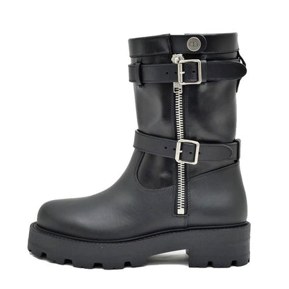 Dior D-major Short Boots Logo Size 37 Black Leather Zip Up