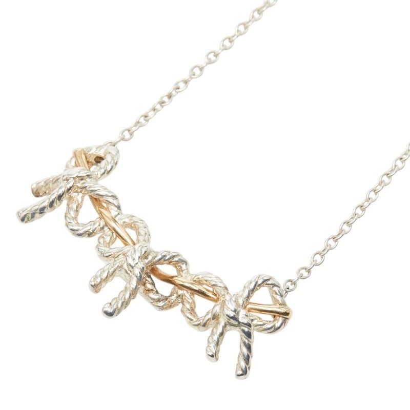 Tiffany & Co Triple Ribbon Necklace Silver Gold Combination