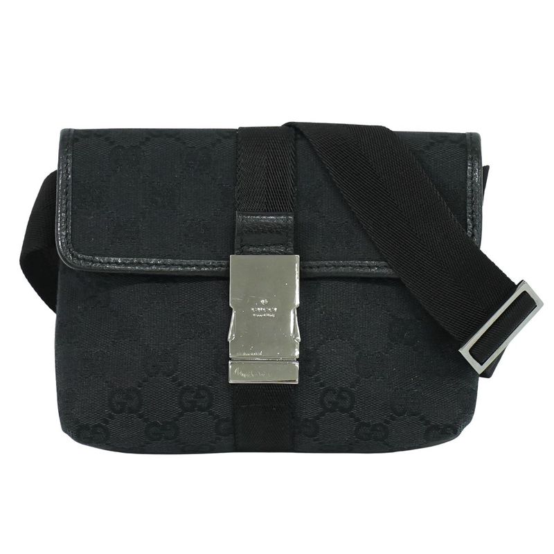 Authentic Gucci GG Canvas Waist Pouch Belt Bag Body Bag Black 131236 Bag