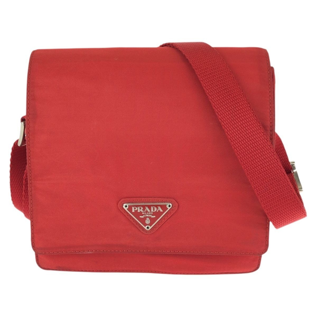 Prada Tessuto Red Silver Nylon Shoulder Bag Pochette