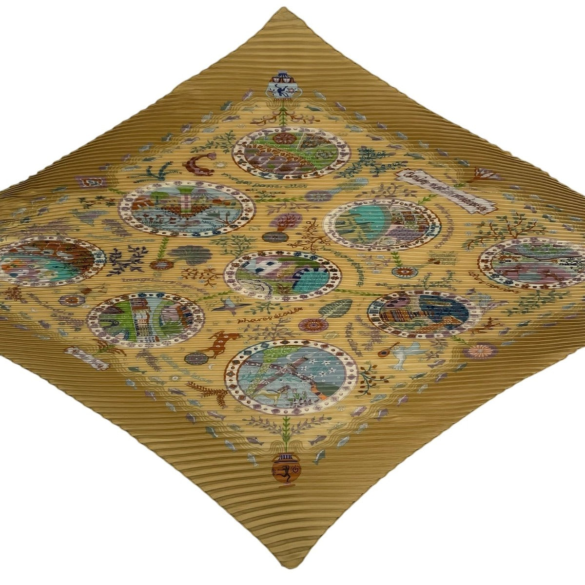 Hermes Scarf Pleated Silk les Quatre Saisons Four Seasons Yellow — view 4