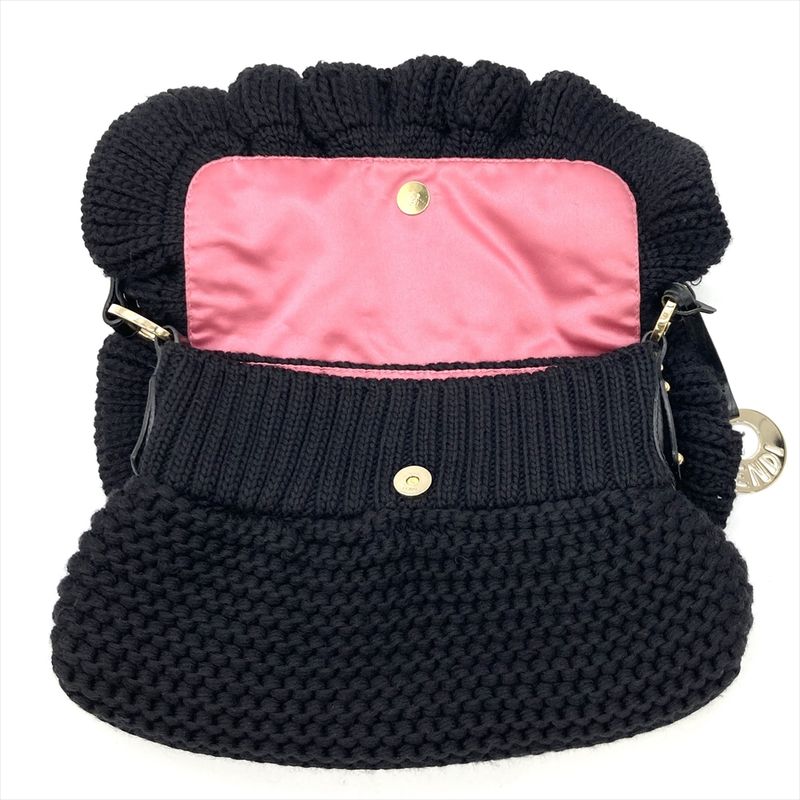 Fendi Handbag Wool Leather 8br445 Black With Charm Women