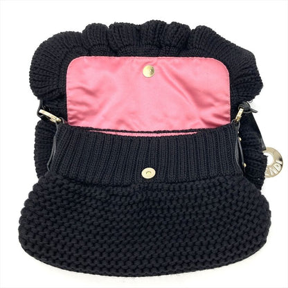 Fendi Handbag Wool Leather 8br445 Black With Charm Women