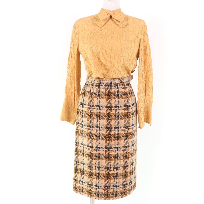 CHANEL Vintage Tweed Jacket Long-sleeved Top And Skirt 3-piece Set-up
