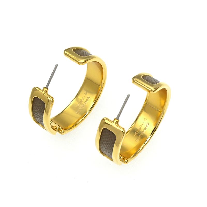 Hermes Earrings Olympe Etoupe Gold Hardware Brown Pair Of Accessories -